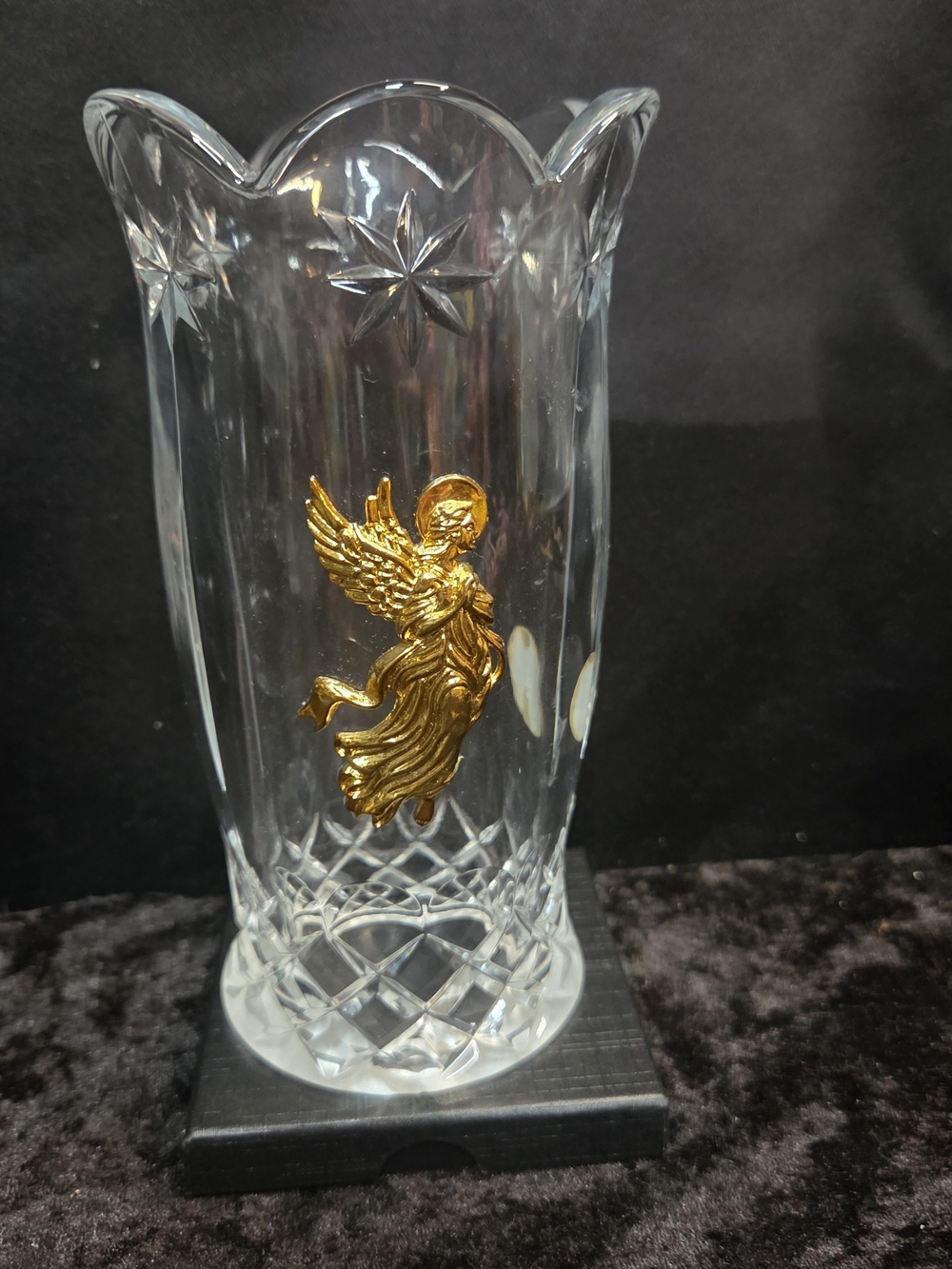 Bohemian 24% Lead Crystal Candle Hurricane Chimney Czech 7in Applied Angel Xmas